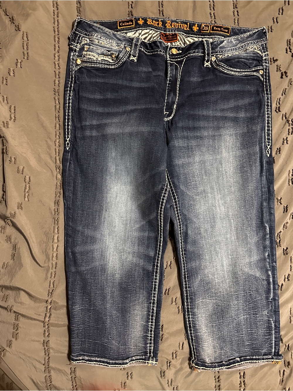 Rock Revival Dark Blue Faded Easy Fit Capri Jeans